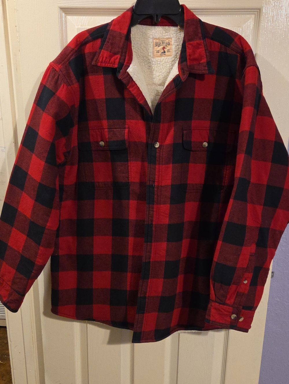 Red Head Brand Co. Men’s Red & Black Plaid Sherpa-Lined Jacket
